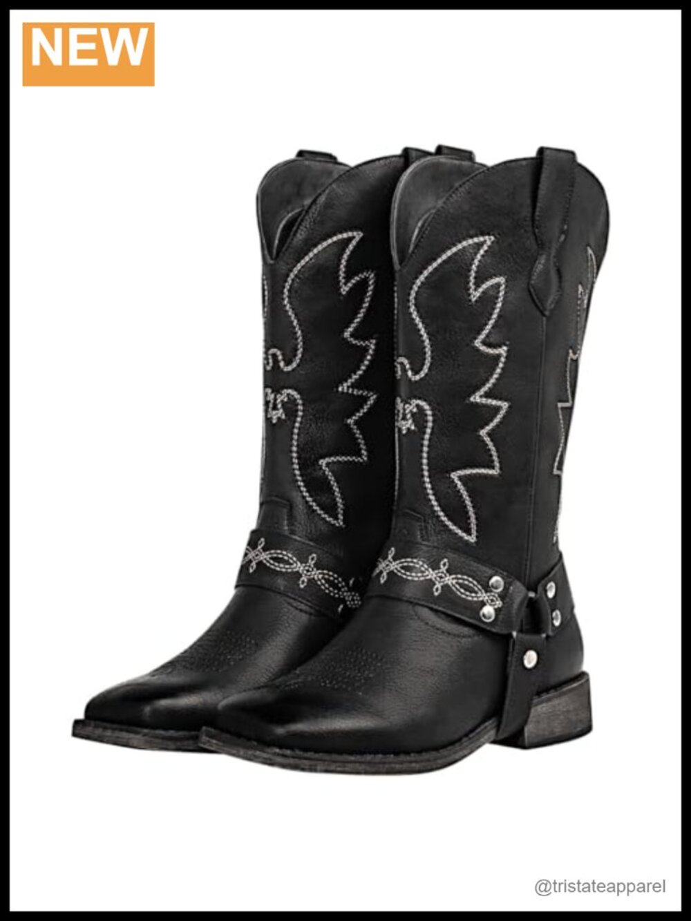 Wide Calf Cowboy Boots Faux Leather Square Toe Mid-Calf Western